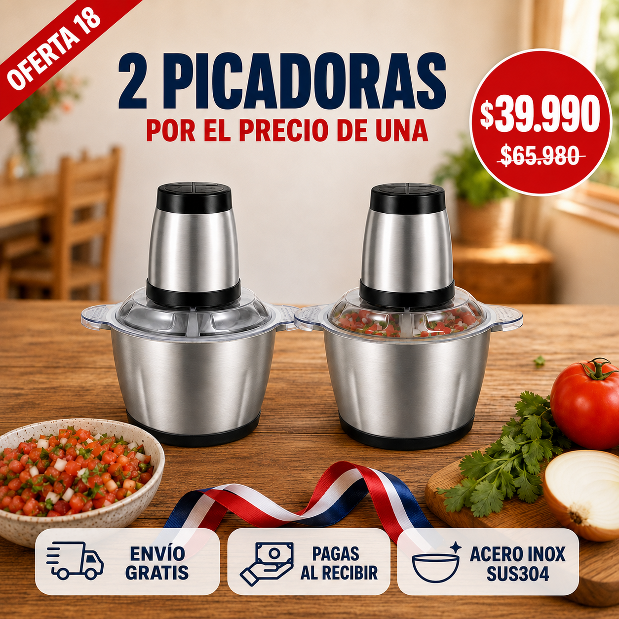 PACK 2 Picadora Procesadoras alimento 2L
