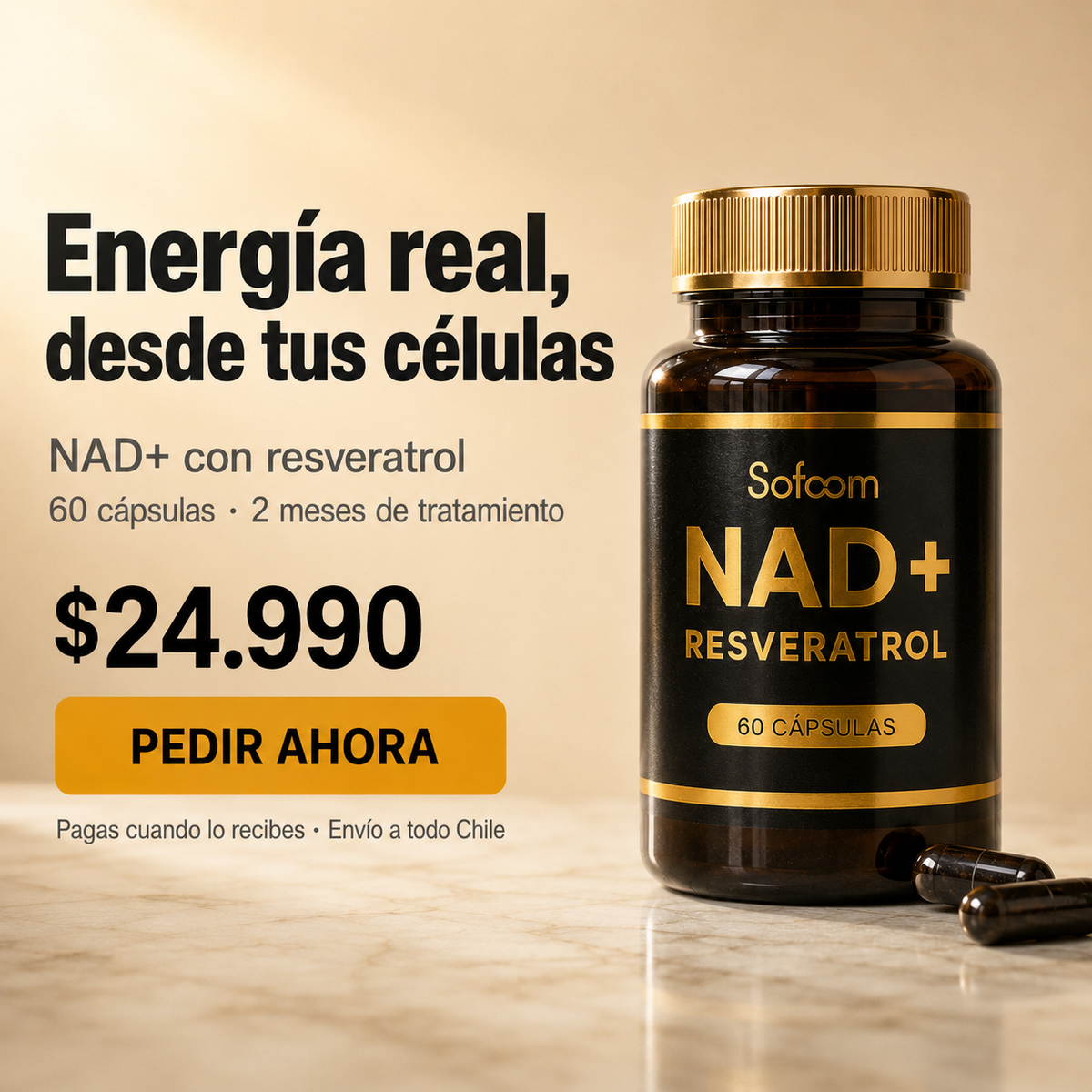NAD+ con Resveratrol — Energía Celular · 60 cápsulas