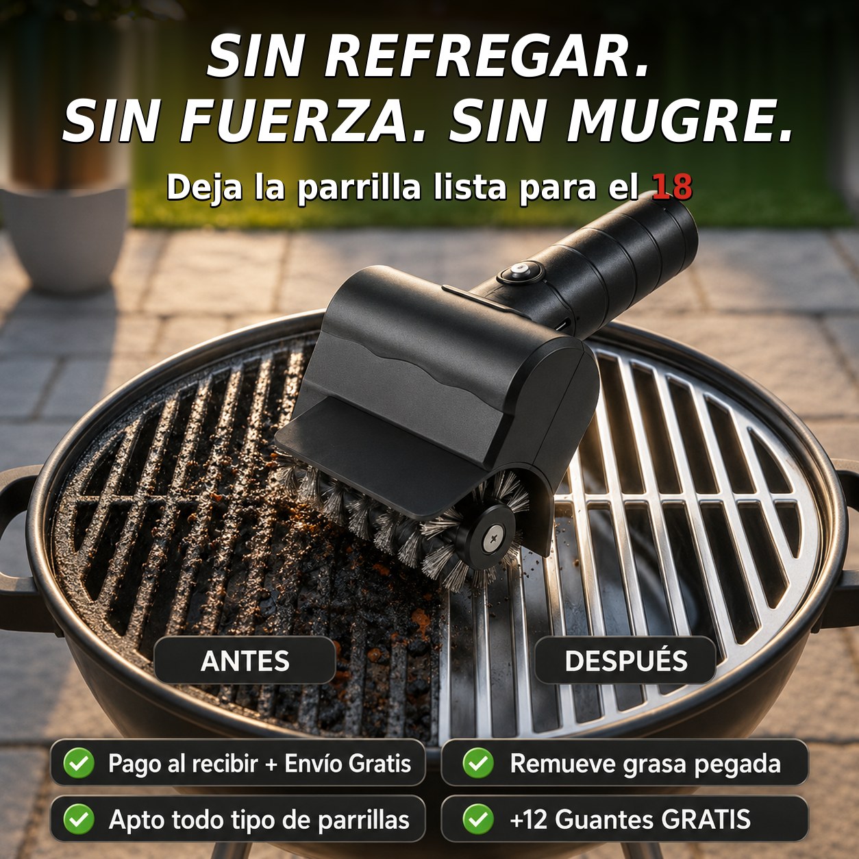 Cepillo Parrillero Eléctrico — Limpia sin refregar